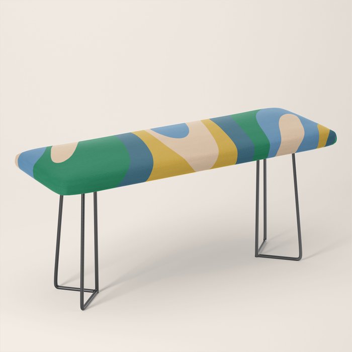 Wavy Loops Abstract Pattern 3 Blue Green Mustard Beige Bench Gallery Image 1