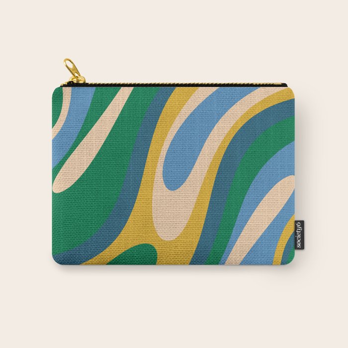 Wavy Loops Abstract Pattern 3 Blue Green Mustard Beige Carry All Pouch Gallery Image 1