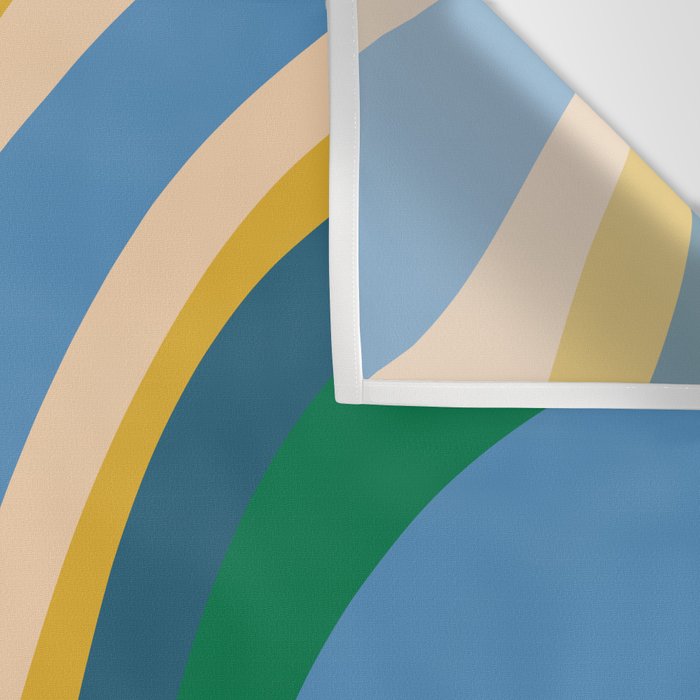 Wavy Loops Abstract Pattern 3 Blue Green Mustard Beige Wall Tapestry Gallery Image 3
