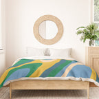 Wavy Loops Abstract Pattern 3 Blue Green Mustard Beige Duvet Cover Gallery Image 3