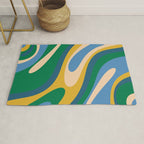 Wavy Loops Abstract Pattern 3 Blue Green Mustard Beige Rug Gallery Image 1