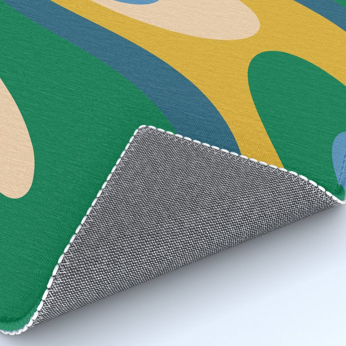 Wavy Loops Abstract Pattern 3 Blue Green Mustard Beige Rug Gallery Image 4