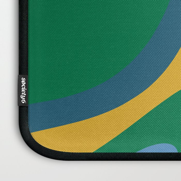 Wavy Loops Abstract Pattern 3 Blue Green Mustard Beige Laptop Sleeve Gallery Image 3