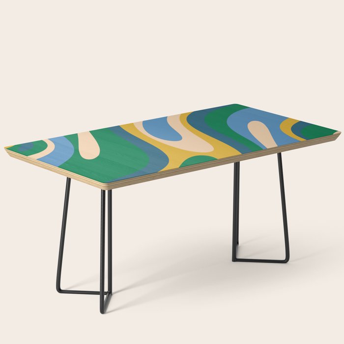 Wavy Loops Abstract Pattern 3 Blue Green Mustard Beige Coffee Table Gallery Image 1