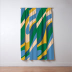 Wavy Loops Abstract Pattern 3 Blue Green Mustard Beige Window Curtain Gallery Image 3