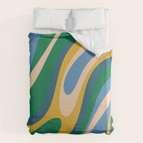Wavy Loops Abstract Pattern 3 Blue Green Mustard Beige Duvet Cover Gallery Image 6