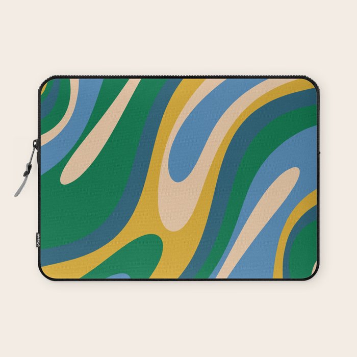 Wavy Loops Abstract Pattern 3 Blue Green Mustard Beige Laptop Sleeve Gallery Image 1
