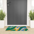 Wavy Loops Abstract Pattern 3 Blue Green Mustard Beige Welcome Mat Gallery Image 3