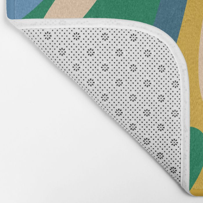 Wavy Loops Abstract Pattern 3 Blue Green Mustard Beige Bath Mat Gallery Image 2