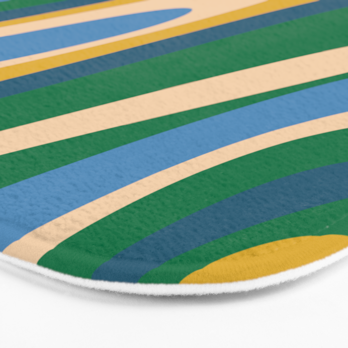 Wavy Loops Abstract Pattern 3 Blue Green Mustard Beige Bath Mat Gallery Image 3