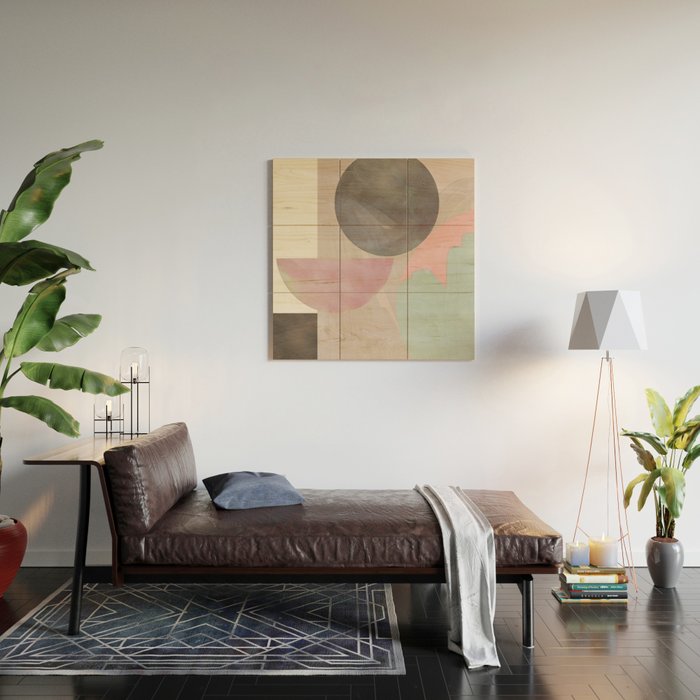 mid century scandi winter shapes painted 3 Wood Wall Art Gallery Image 2