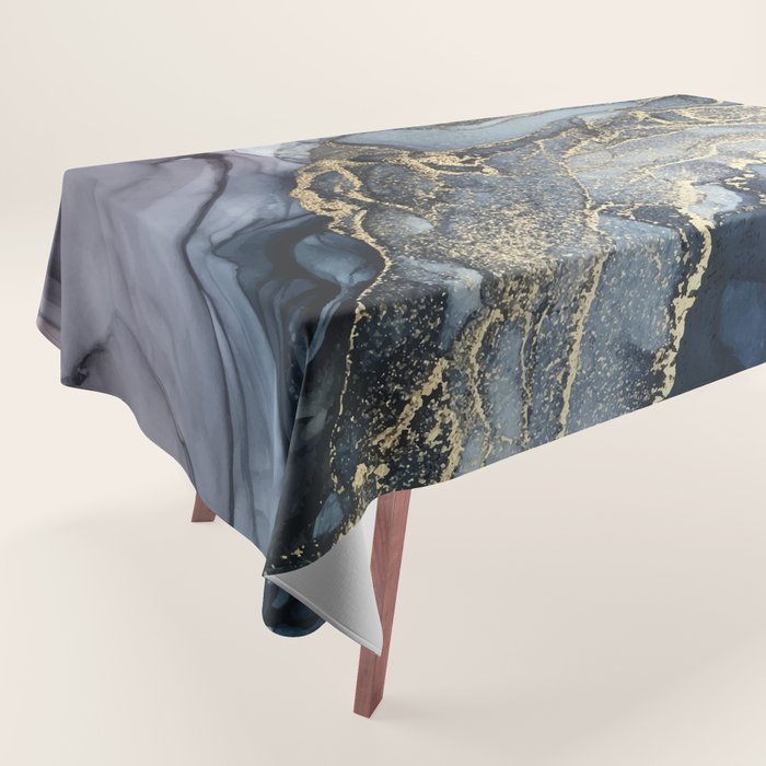 Blush, Payne's Gray and Gold Metallic Abstract Tablecloth Gallery Image 1