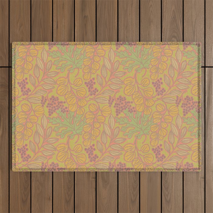 Autumn Leaves and Berries in Golds Outdoor Rug Gallery Image 1