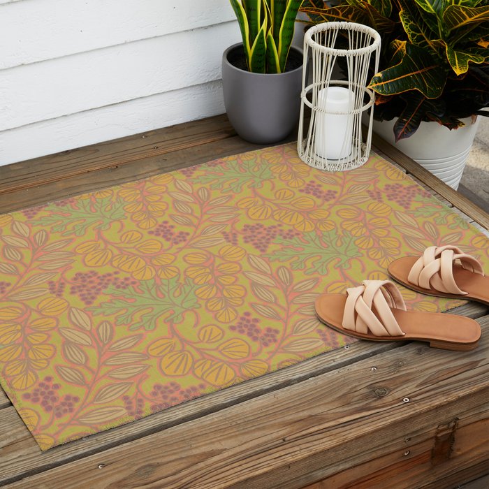 Autumn Leaves and Berries in Golds Outdoor Rug Gallery Image 2
