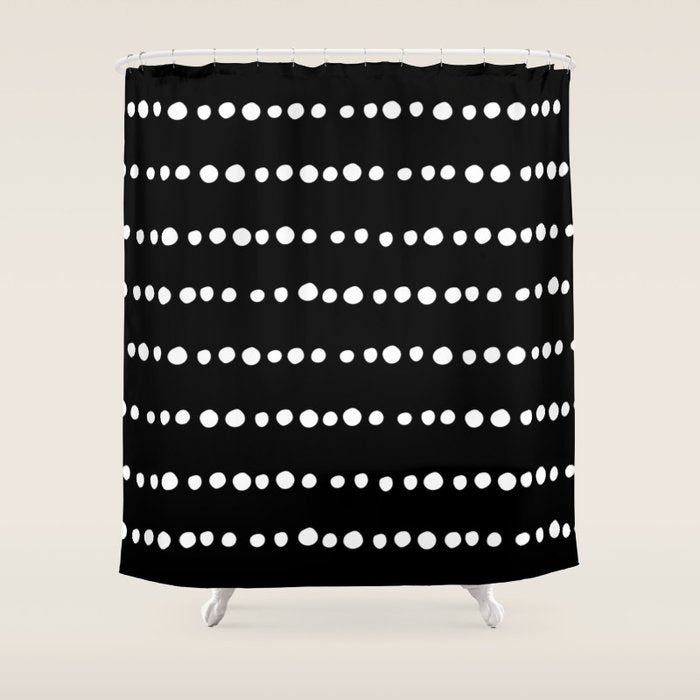 Spotted, Abstract, Black and White, Boho Print Shower Curtain Gallery Image 1
