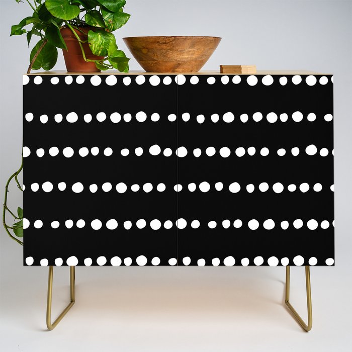 Spotted, Abstract, Black and White, Boho Print Credenza Gallery Image 1