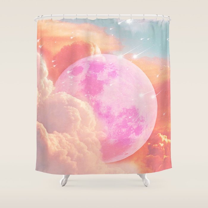 Pink Moon Landscape Shower Curtain Gallery Image 1