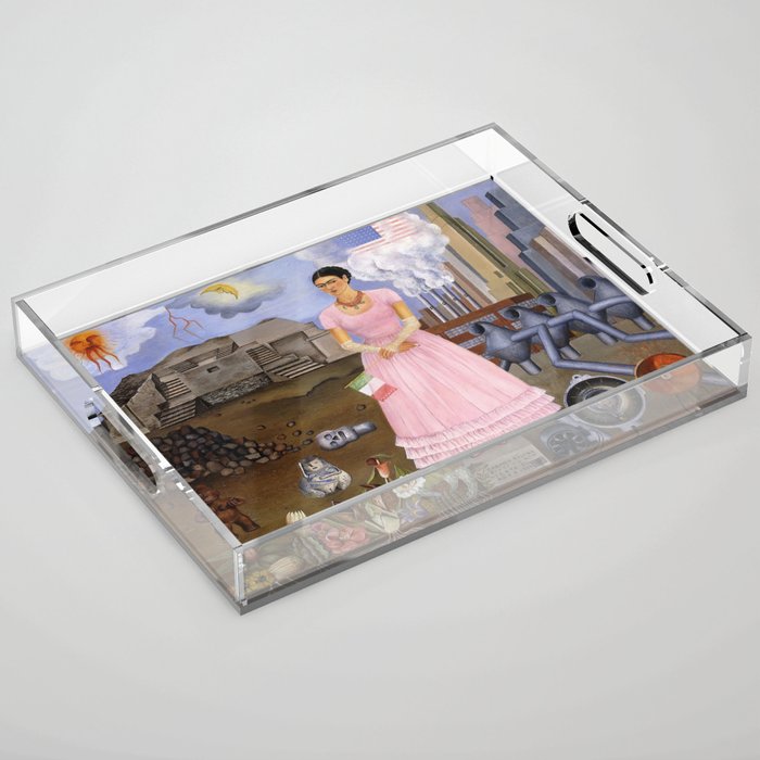Frida Kahlo Self-portrait on the border line between Mexico and the United States, 1932 Acrylic Tray Gallery Image 1