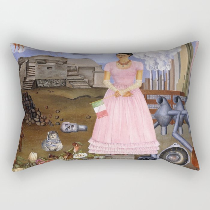 Frida Kahlo Self-portrait on the border line between Mexico and the United States, 1932 Rectangular Pillow Gallery Image 1