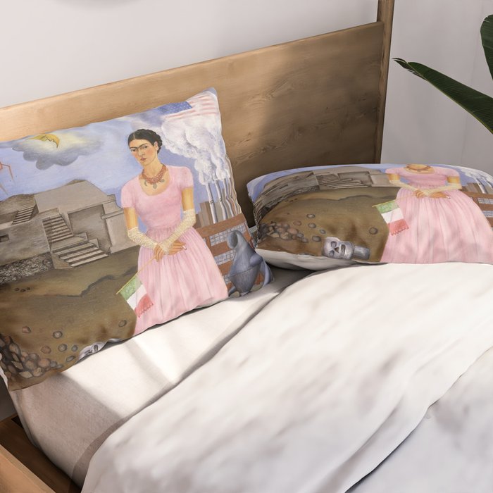 Frida Kahlo Self-portrait on the border line between Mexico and the United States, 1932 Pillow Sham Gallery Image 2