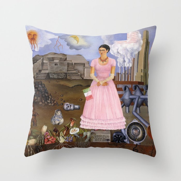 Frida Kahlo Self-portrait on the border line between Mexico and the United States, 1932 Throw Pillow Gallery Image 1