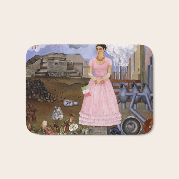 Frida Kahlo Self-portrait on the border line between Mexico and the United States, 1932 Bath Mat Gallery Image 1