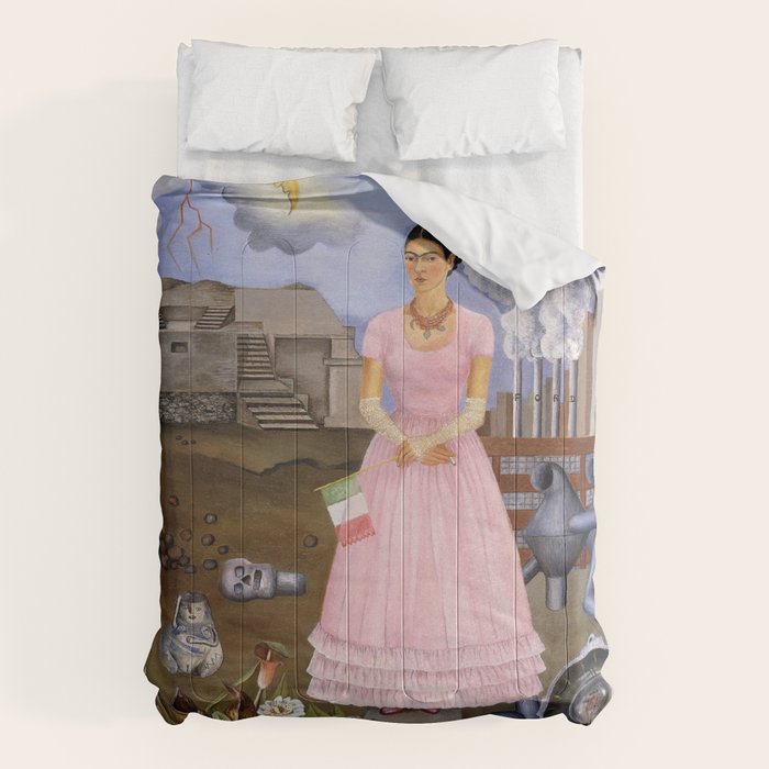 Frida Kahlo Self-portrait on the border line between Mexico and the United States, 1932 Comforter Gallery Image 1