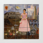 Frida Kahlo Self-portrait on the border line between Mexico and the United States, 1932 Wood Wall Art Gallery Image 1