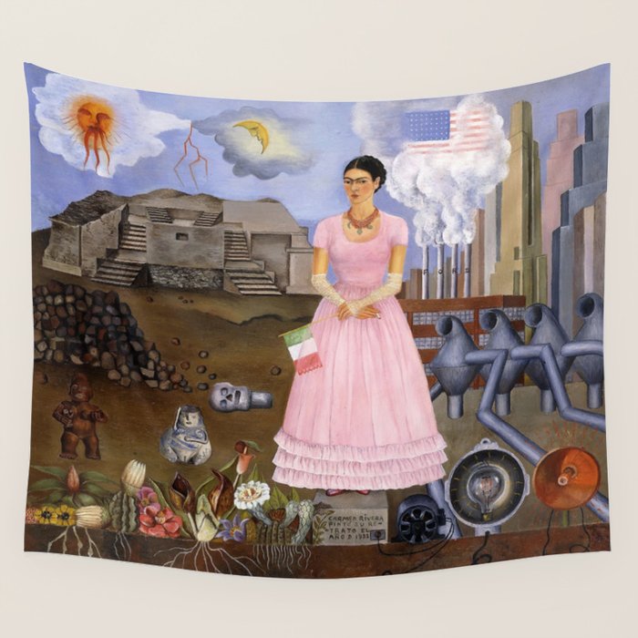 Frida Kahlo Self-portrait on the border line between Mexico and the United States, 1932 Wall Tapestry Gallery Image 1