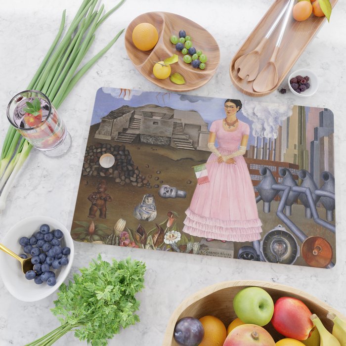 Frida Kahlo Self-portrait on the border line between Mexico and the United States, 1932 Cutting Board Gallery Image 2