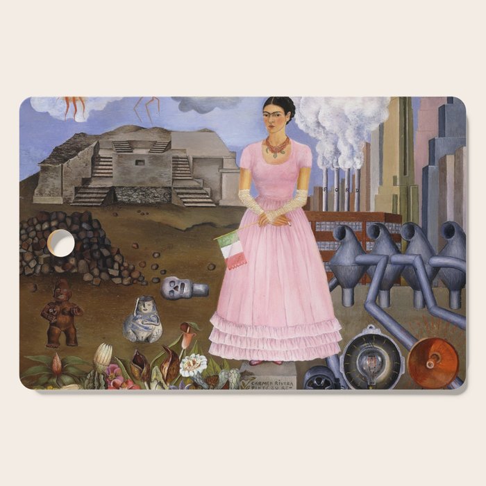 Frida Kahlo Self-portrait on the border line between Mexico and the United States, 1932 Cutting Board Gallery Image 1