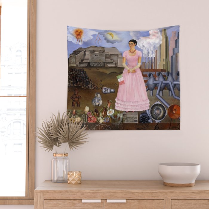 Frida Kahlo Self-portrait on the border line between Mexico and the United States, 1932 Wall Tapestry Gallery Image 2