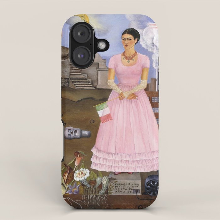 Frida Kahlo Self-portrait on the border line between Mexico and the United States, 1932 iPhone Case Gallery Image 1