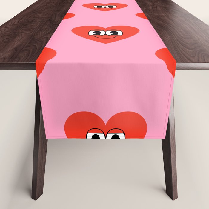 Funny retro love heart cartoon pattern Table Runner Gallery Image 1