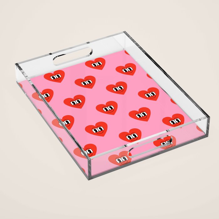 Funny retro love heart cartoon pattern Acrylic Tray Gallery Image 1