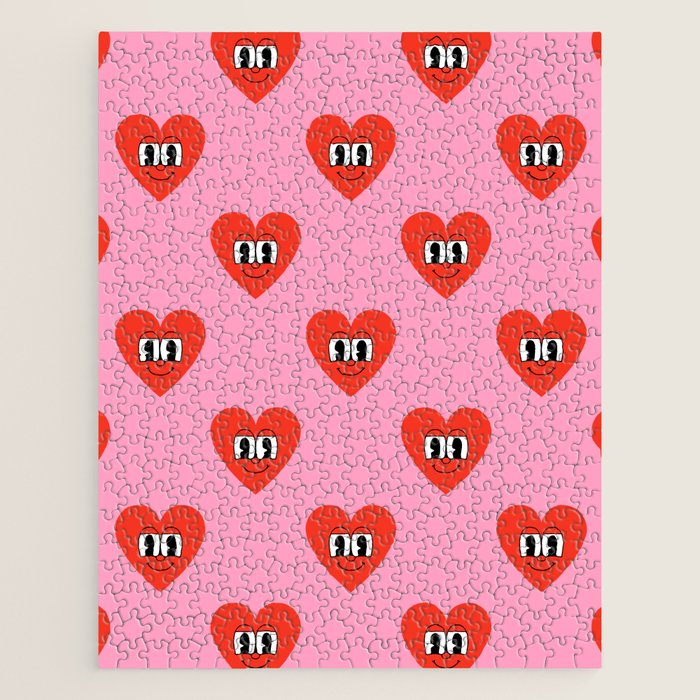 Funny retro love heart cartoon pattern Jigsaw Puzzle Gallery Image 1