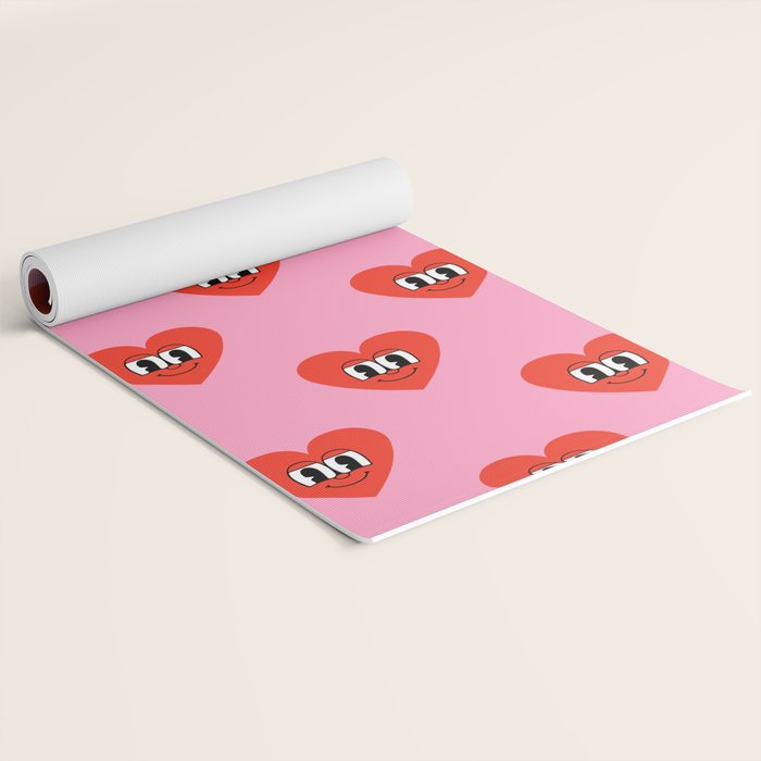 Funny retro love heart cartoon pattern Yoga Mat Gallery Image 2