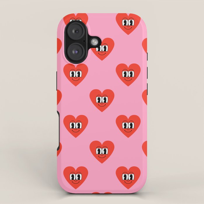 Funny retro love heart cartoon pattern iPhone Case Gallery Image 1