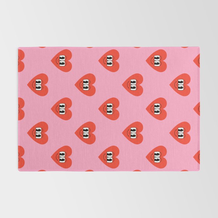 Funny retro love heart cartoon pattern Rug Gallery Image 2