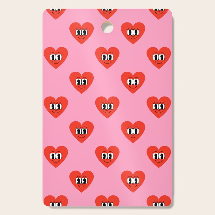 Funny retro love heart cartoon pattern Cutting Board Gallery Image 1