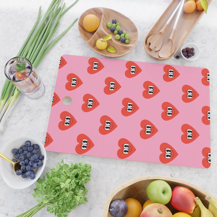 Funny retro love heart cartoon pattern Cutting Board Gallery Image 2