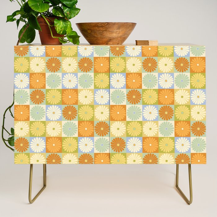 Retro Flowers Check Pattern XXVIII Credenza Gallery Image 1