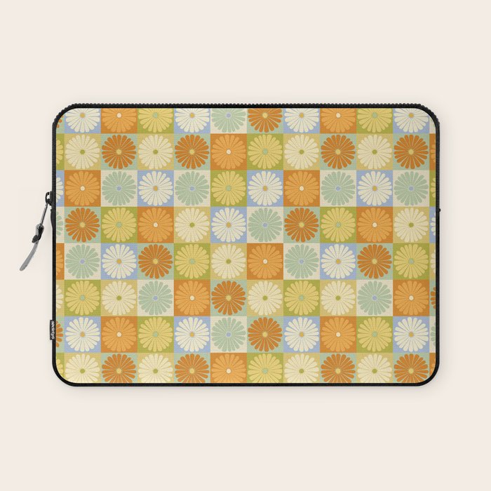 Retro Flowers Check Pattern XXVIII Laptop Sleeve Gallery Image 1