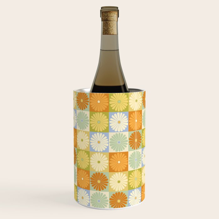 Retro Flowers Check Pattern XXVIII Wine Chiller Gallery Image 1