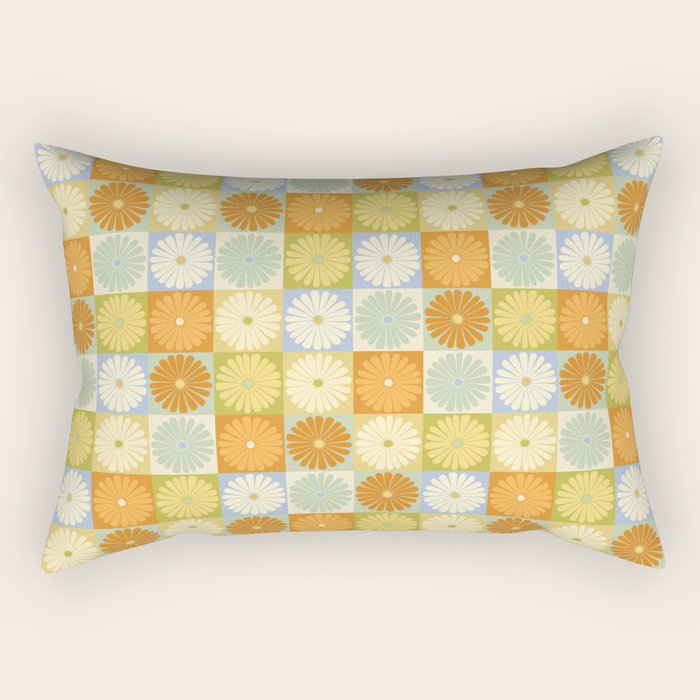 Retro Flowers Check Pattern XXVIII Rectangular Pillow Gallery Image 2