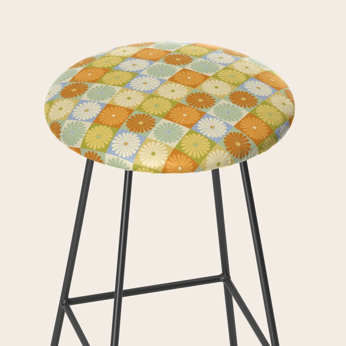 Retro Flowers Check Pattern XXVIII Stool Gallery Image 2