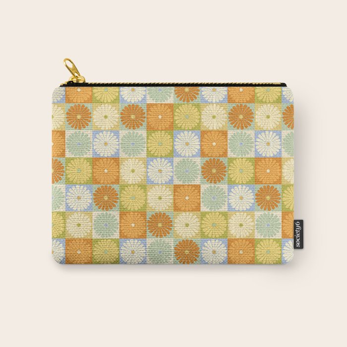 Retro Flowers Check Pattern XXVIII Carry All Pouch Gallery Image 1