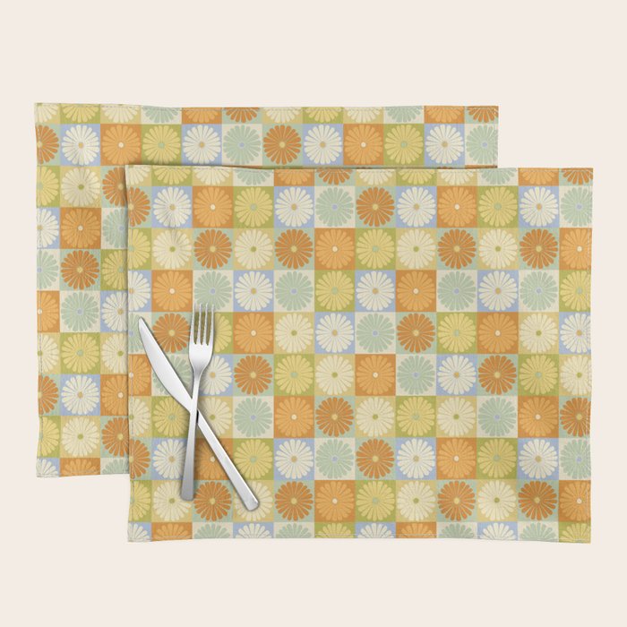 Retro Flowers Check Pattern XXVIII Placemat Gallery Image 1