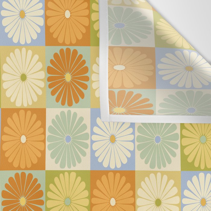 Retro Flowers Check Pattern XXVIII Wall Tapestry Gallery Image 3