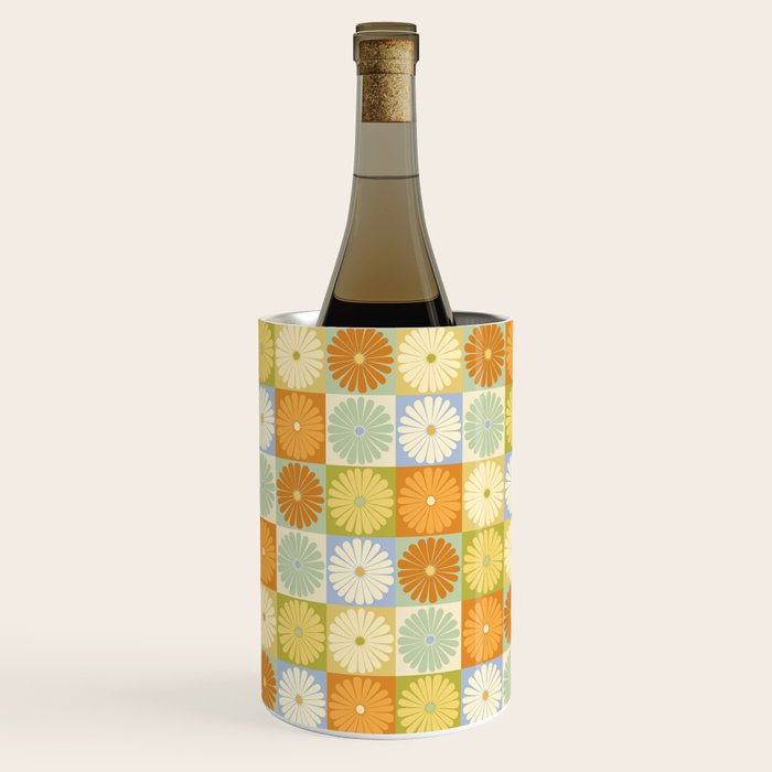 Retro Flowers Check Pattern XXVIII Wine Chiller Gallery Image 2